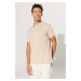 ALTINYILDIZ CLASSICS Men's Milk Brown-ecru Slim Fit Slim Fit Polo Collar 100% Cotton T-Shirt
