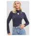 Trend Alaçatı Stili Women's Navy Blue Half Turtleneck Out Cut Beaded Blouse