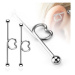 Oceľový piercing do ucha - činka so srdcom a guličkami - Dĺžka piercingu: 38 mm