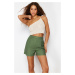 Trendyol Khaki Pleat and Pocket Detailed Cotton Linen Woven Shorts