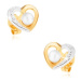 Zlaté ródiované náušnice 375 - dvojfarebný obrys srdca, biela perlička
