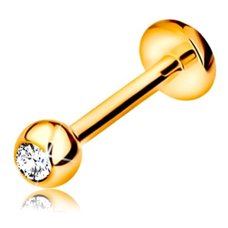 Zlatý 9K piercing do pery a brady - labret s guličkou so zirkónom a kolieskom, 8 mm