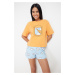 Trendyol Orange 100% Cotton Cloud Patterned Tshirt-Shorts Knitted Pajama Set