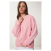 Happiness İstanbul Women's Pink Raised Basic Sweatshirt