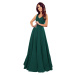 CINDY - Dlhé dámske šaty vo fľaškovo zelenej farbe s výstrihom 246-4