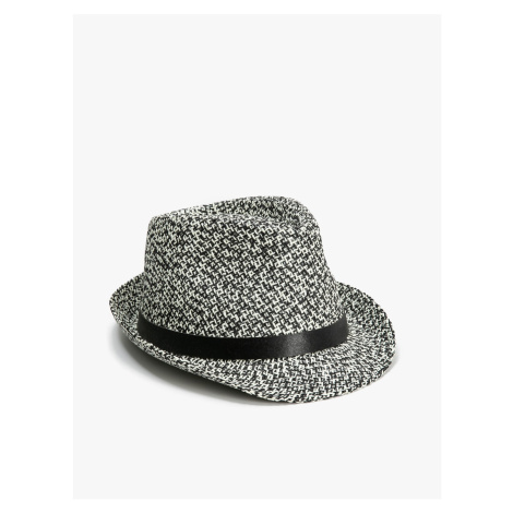 Koton Straw Fedora Hat with Grosgrain Tape Detail and Knitted Motif