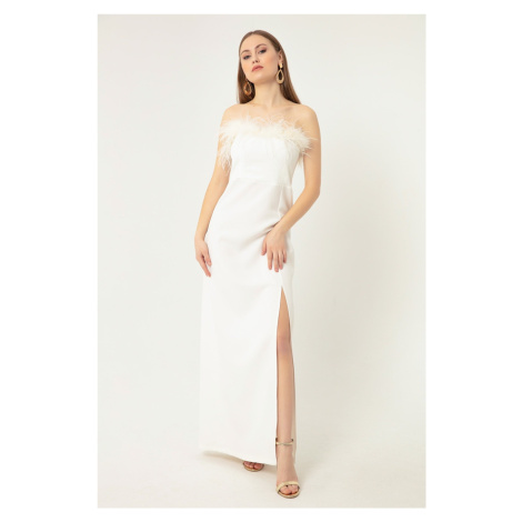Lafaba Dámske biele večerné šaty & plesové šaty s prestrihnutým detailom