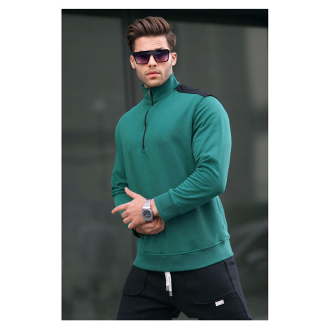 Madmext Men's Dark Green Zipper Collar Basic Sweatshirt 6157
