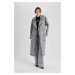 DEFACTO Belted Double Breasted Button Closure Belted Long Jean Trench Coat