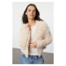 Trendyol Stone Soft Textured Furry Coat Look Knitwear Cardigan