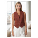 10202 Dewberry Crop Woven Women Vest-COFFEE