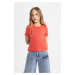 DEFACTO Girl Slim Fit Crew Neck Ribbon Basic Short Sleeve T-Shirt