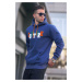 Madmext Navy Blue Hooded Sweatshirt with Embroidery 6029
