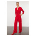 Trendyol Red Belted Double Breasted Long Woven Jumpsuit