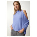 Happiness İstanbul Women's Dark Lilac Cut Out Detailed Oversize Knitwear Sweater