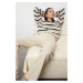 Trendyol Cream Crop Basic Striped Knitwear Sweater