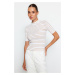 Trendyol Camel Striped High Neck Fitted/Situated Short Sleeve Elastic Ribbed Knitted Blouse