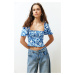 Trendyol Blue Gimped Square Neck Fitted Crop Knitted Blouse