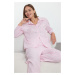 Trendyol Pink Striped Stone Accessory Detailed Woven Pajama Set