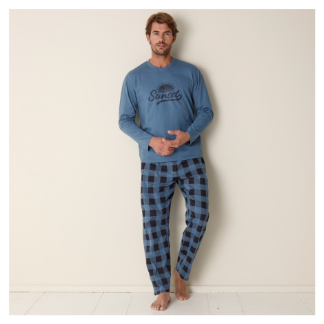 Kockované bavlnené pyžamo s dlhými rukávmi a nohavicami Blancheporte