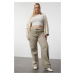 Trendyol Curve Beige High Waist Wide Leg Plus Size Jeans