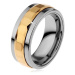 Prsteň z tungstenu, strieborná a zlatá farba, otáčavý stredový pás so štvorcami, 8 mm - Veľkosť: