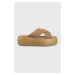 Šľapky Calvin Klein BUBBLE SLIDE - WOVEN dámske, béžová farba, na platforme, HW0HW01468