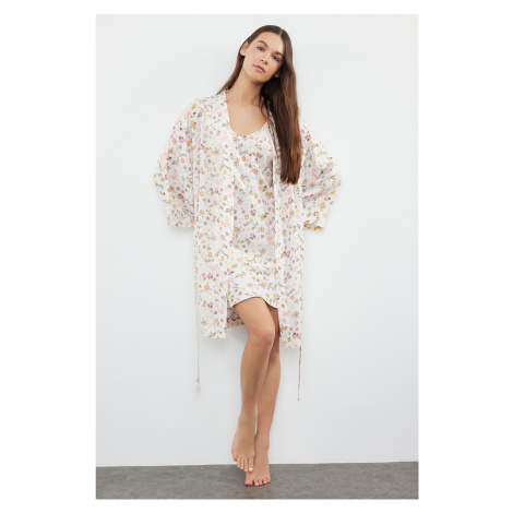 Trendyol Viscose Woven Nightgown with Multi-Colored Floral String Straps