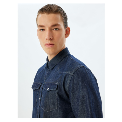 Koton Denim Shirt Jacket Flap Pocket Detail Cotton