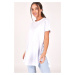 armonika Women's White Oversized T-shirt with Frills around the sleeves and sides