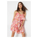 Trendyol Pink Floral Print Waist Opening Mini Lined Chiffon Woven Dress