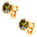 Zlaté 14K náušnice - okrúhly zirkón olivovej farby v objímke, 5 mm