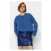 Trendyol Indigo Worn/Faded Effect Relaxed/Comfortable fit Crew Neck Long Sleeve Knitted T-Shirt