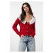 Trendyol Red Shirt Garni Collar Detailed Knitwear Cardigan