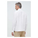 Ľanová košeľa Lacoste biela farba, regular, s golierom button-down