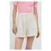 Ľanové šortky Sisley béžová farba, jednofarebné, vysoký pás