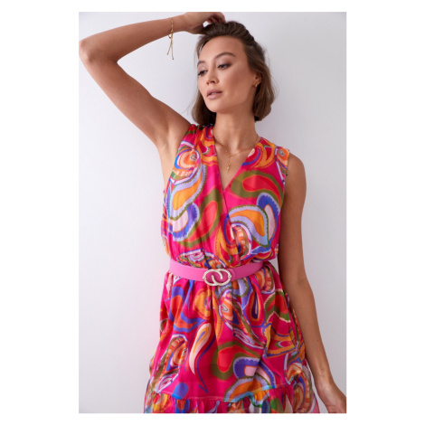 Viacfarebné vzorované krátke šaty s opaskom 03040 FASARDI
