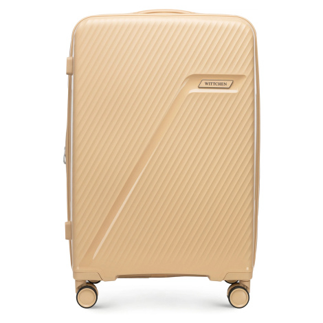 Stredný polypropylénový kufor s diagonálnymi pruhmi, béžová 56-3T-502-86 Wittchen