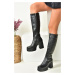 Fox Shoes Women's Black Thick-soled Boots