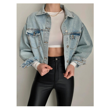 63026 Dewberry Crop Denim Women Jacket-BLUE