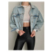 63026 Dewberry Crop Denim Women Jacket-BLUE