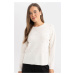 DEFACTO Regular Fit Crew Neck Stone Knitted Sweater