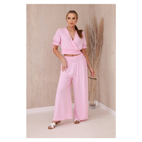 Women's set blouse + trousers - light pink