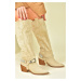 Fox Shoes Beige Suede Low Heeled Cowboy Model Boots