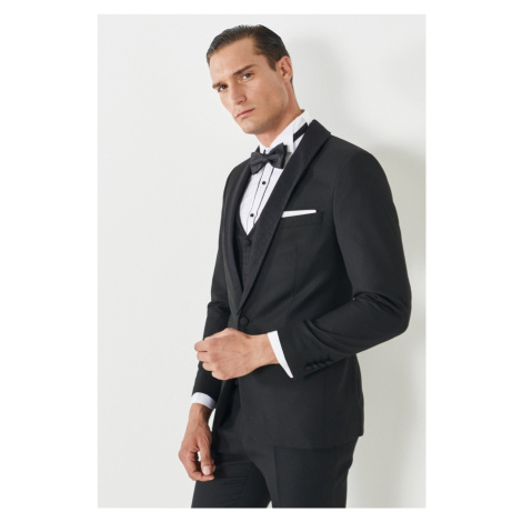 ALTINYILDIZ CLASSICS Men's Black Extra Slim Fit Slim Fit Dovetail Collar Patterned Vest Tuxedo S