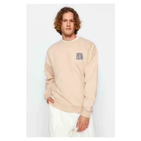 Trendyol Beige Oversize/Wide Cut Letter Printed Sweatshirt