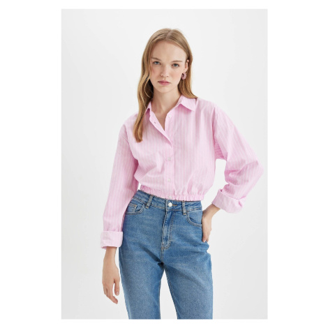 DEFACTO Oversize Wide Cut Striped Elasticated Both Poplin Long Sleeve Shirt