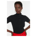 Trendyol Black Zippered Fitted/Sleeved Ribbon Knitted Blouse with a Stand-Up Collar, Stretch