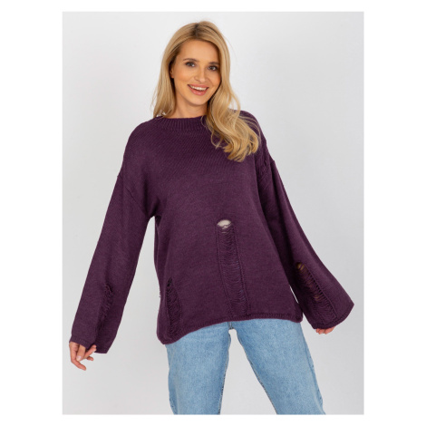 Dark purple women's oversize sweater with holes