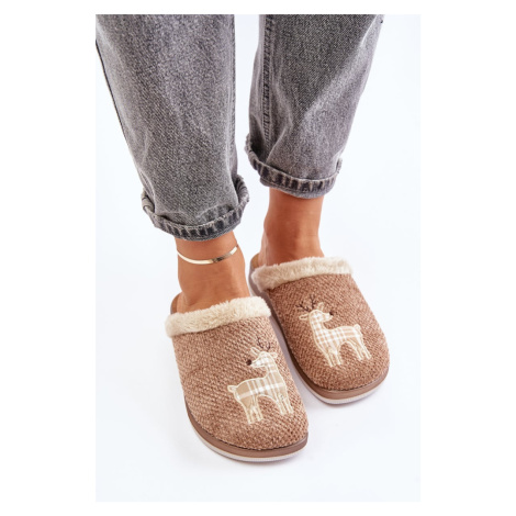 Women's Slippers With Reindeer And Fur Inblu CT000034 Beige